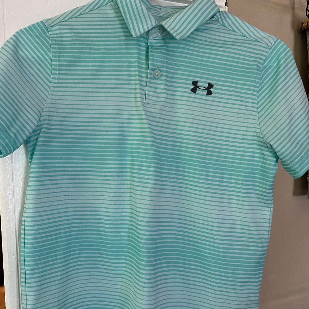 Boys Under Armour short sleeve Polo - Striped - VGUC